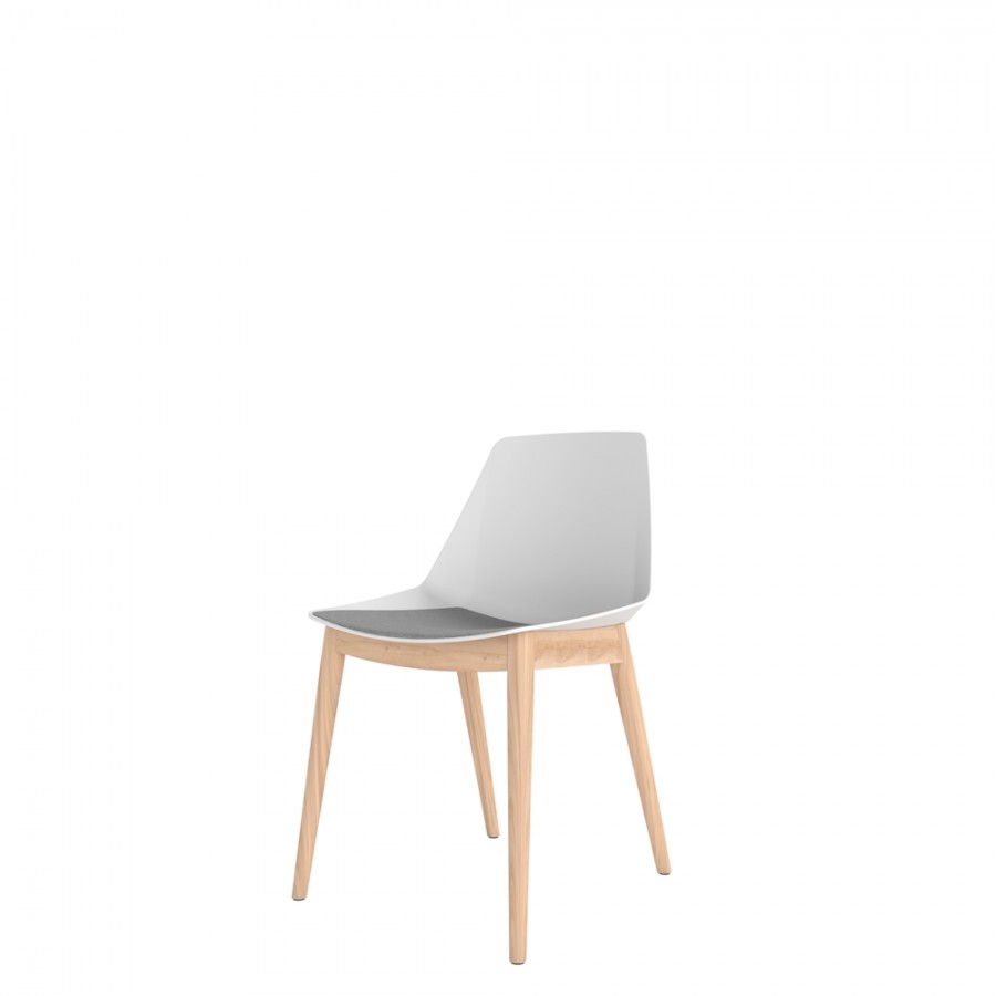 Polypropylene Shell Chair With Upholstered Seat Pad and Beech Wooden 4-Leg Frame